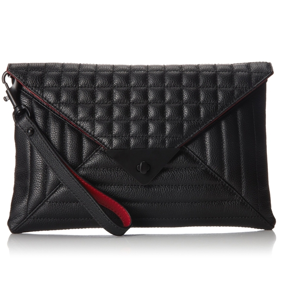 L.A.M.B. Clutch Black Leather Envelope Bag Wristlet Quilted